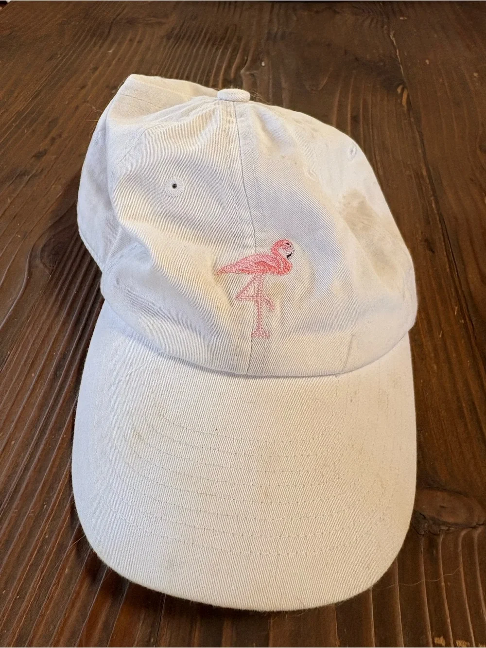 Women’s White Baseball Cap with Pink Flamingo Embroidery